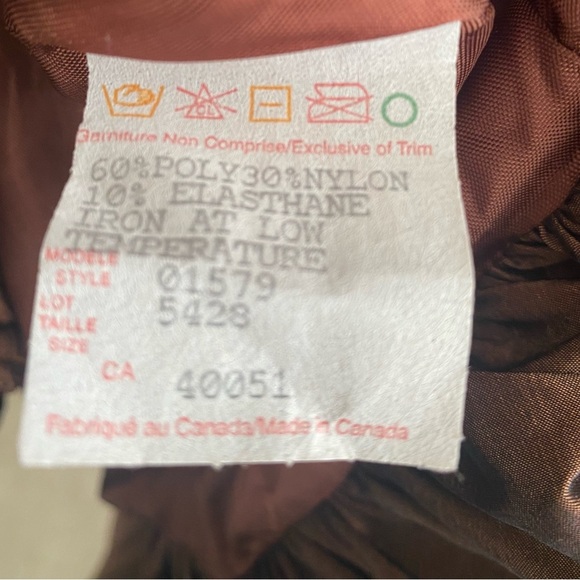 Frank Lyman Brown Metallic Taffeta Bubble Hem Large Collar Button Down Sz 8 - Picture 8 of 8